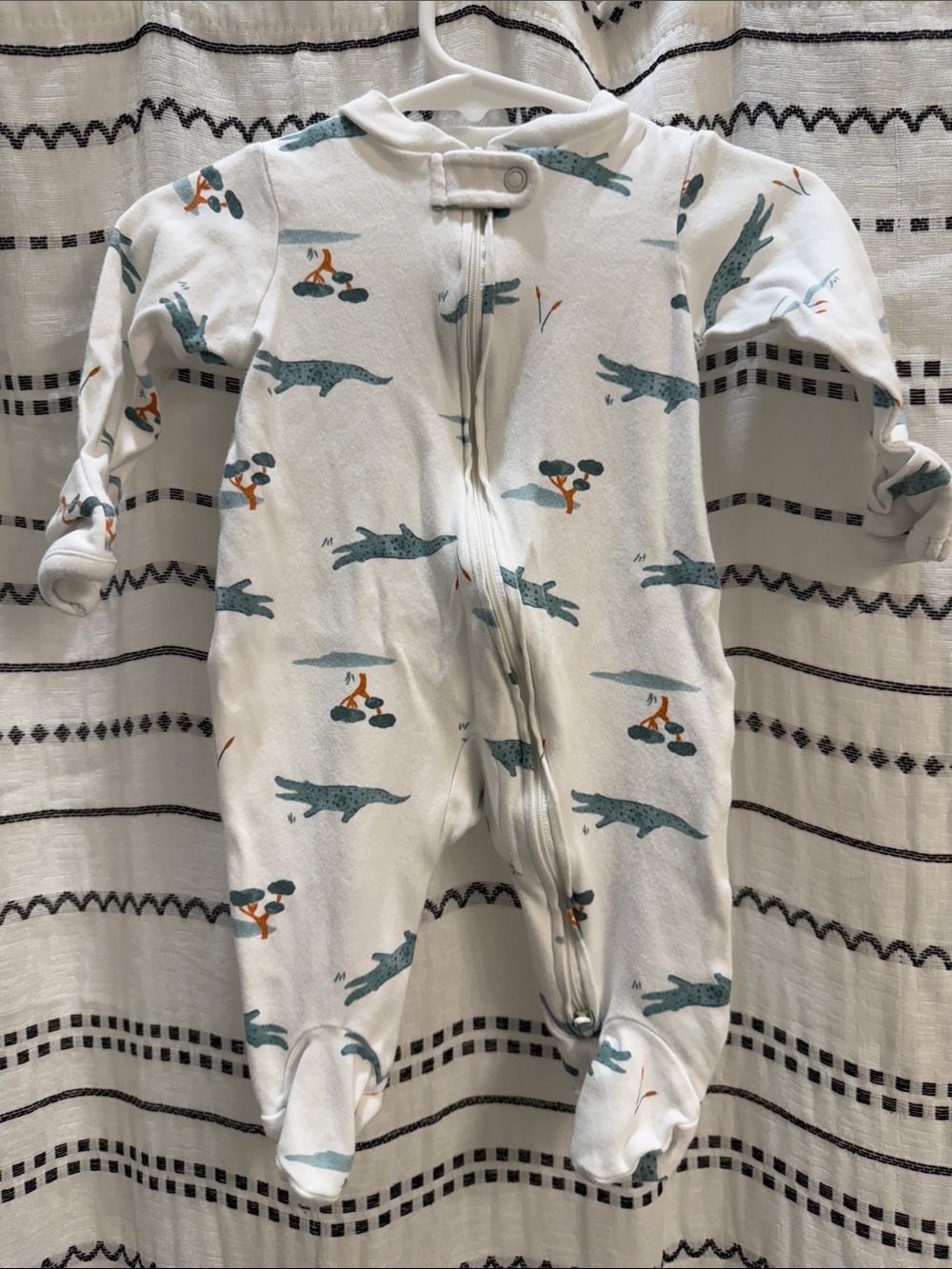 Carter's White Footed One-Piece with Teal and Orange Alligator Print